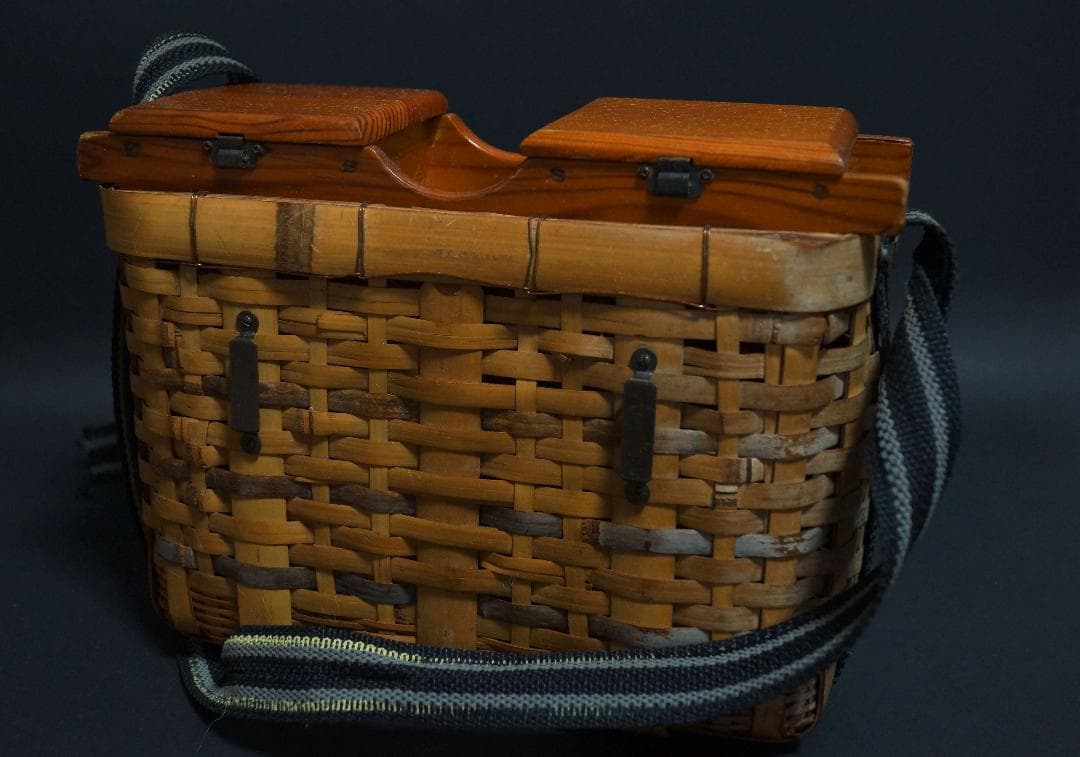 竹編 渓流鮎籠 虎竹装飾 魚籠 ビク 魚カゴ びく 川釣り 渓流