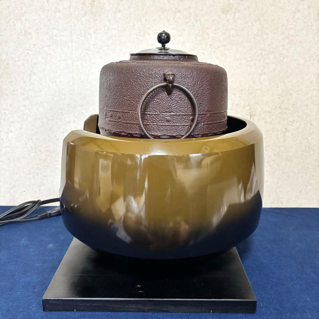 人間国宝高橋敬典造茶釜 野々田製電熱器一体型面取風炉 敷板