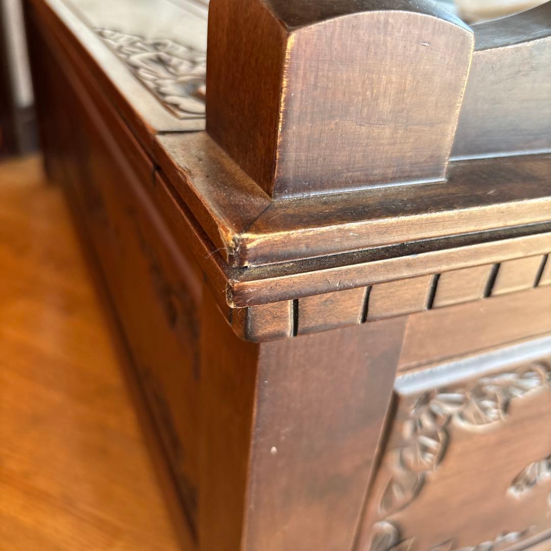 アンティーク調 収納付き木製ベンチ