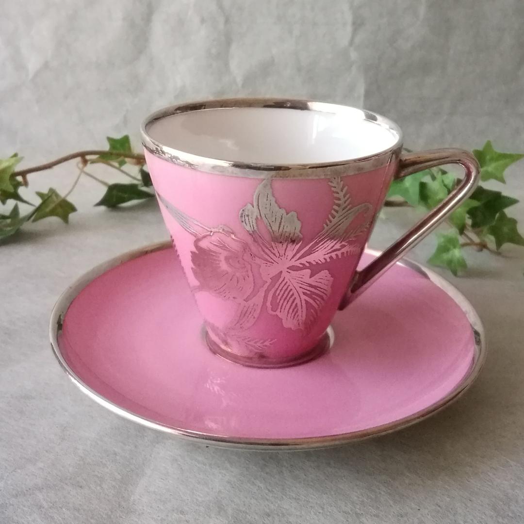 逸品 純銀巻き 蘭花図紋キャビネットカップ アンティーク