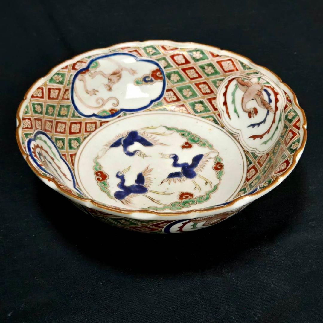 23-545 古伊万里色絵金彩　海鵜紋様深鉢