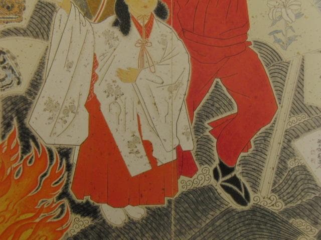 北原龍太郎、【坂部冬祭幻想（鬼と童女舞姿）】、希少な額装用画集より