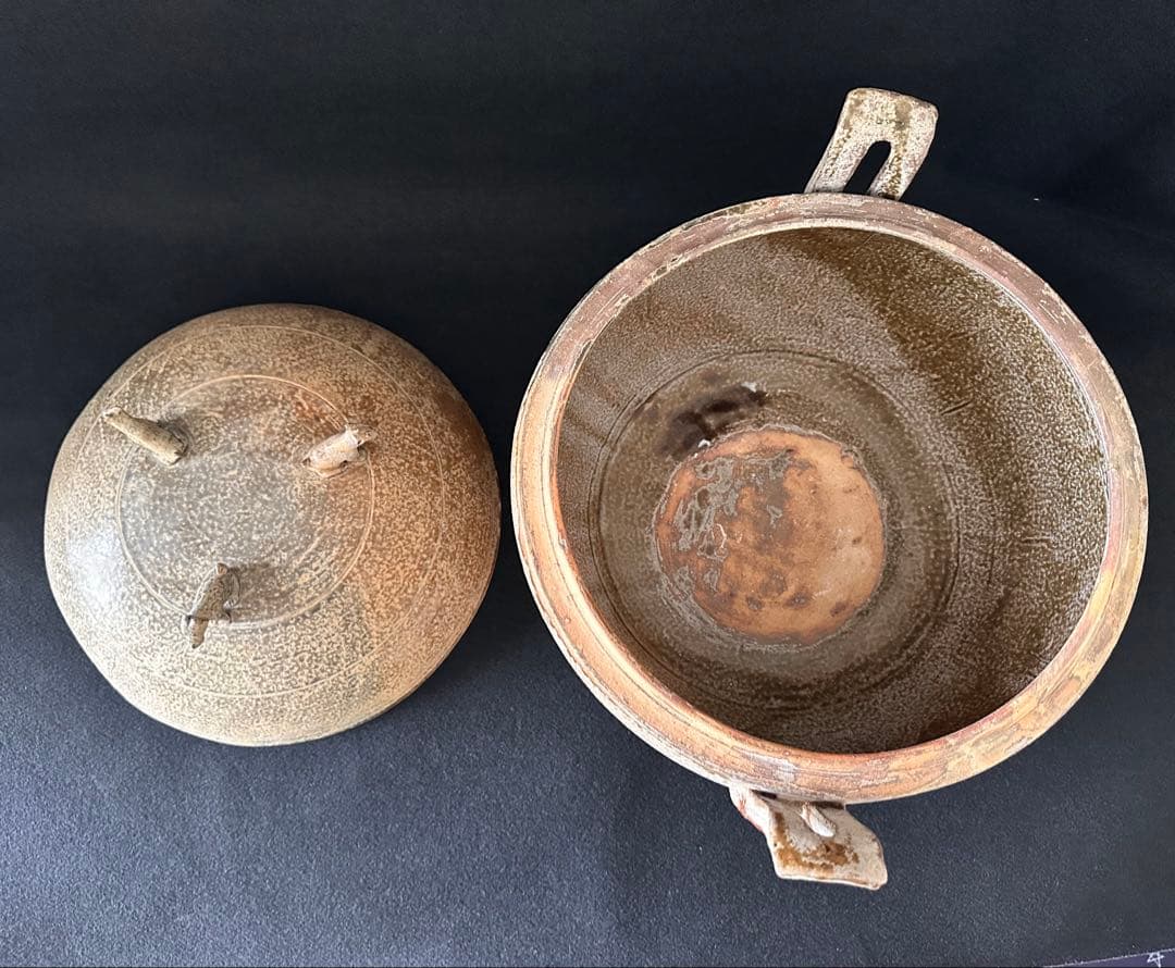 中国美術 灰陶緑釉 三足蓋付三獣摘 鼎 直径35cm