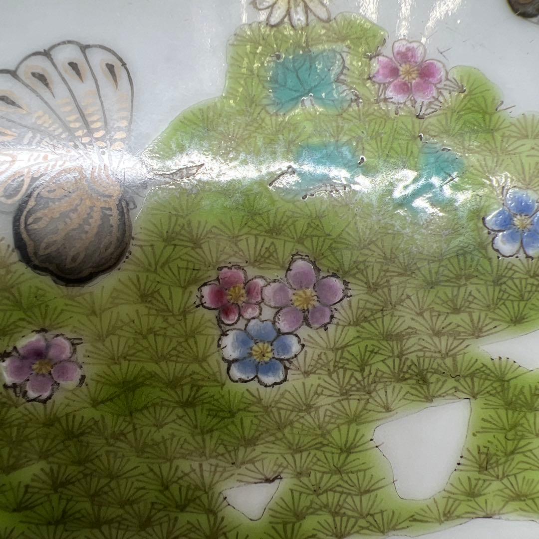 中国清時代 大清咸豊年製 粉彩花蝶図鉢 幅約24