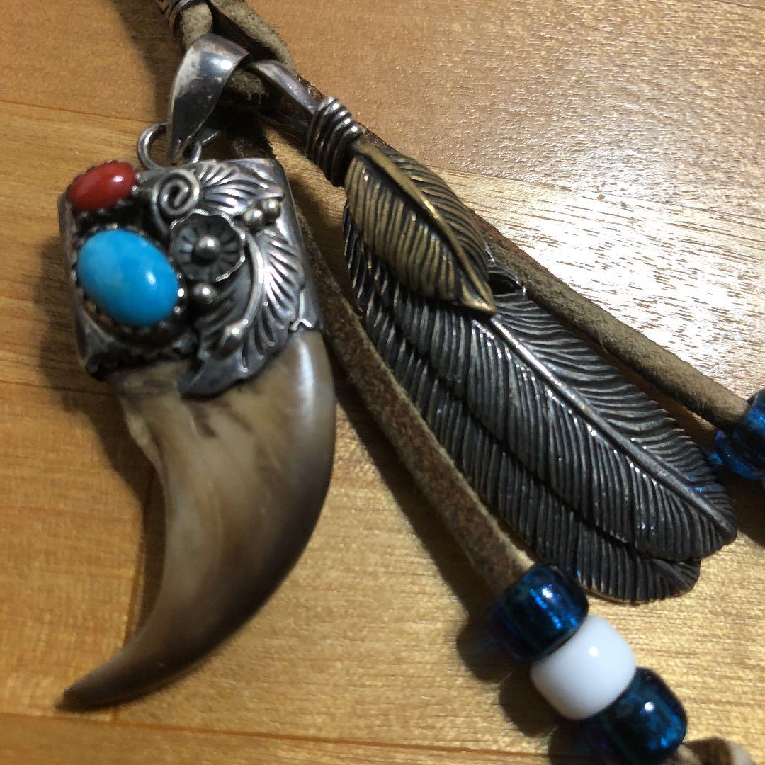 ◇シルバー925◇インディアンジュエリー・熊の爪・ターコイズ・珊瑚