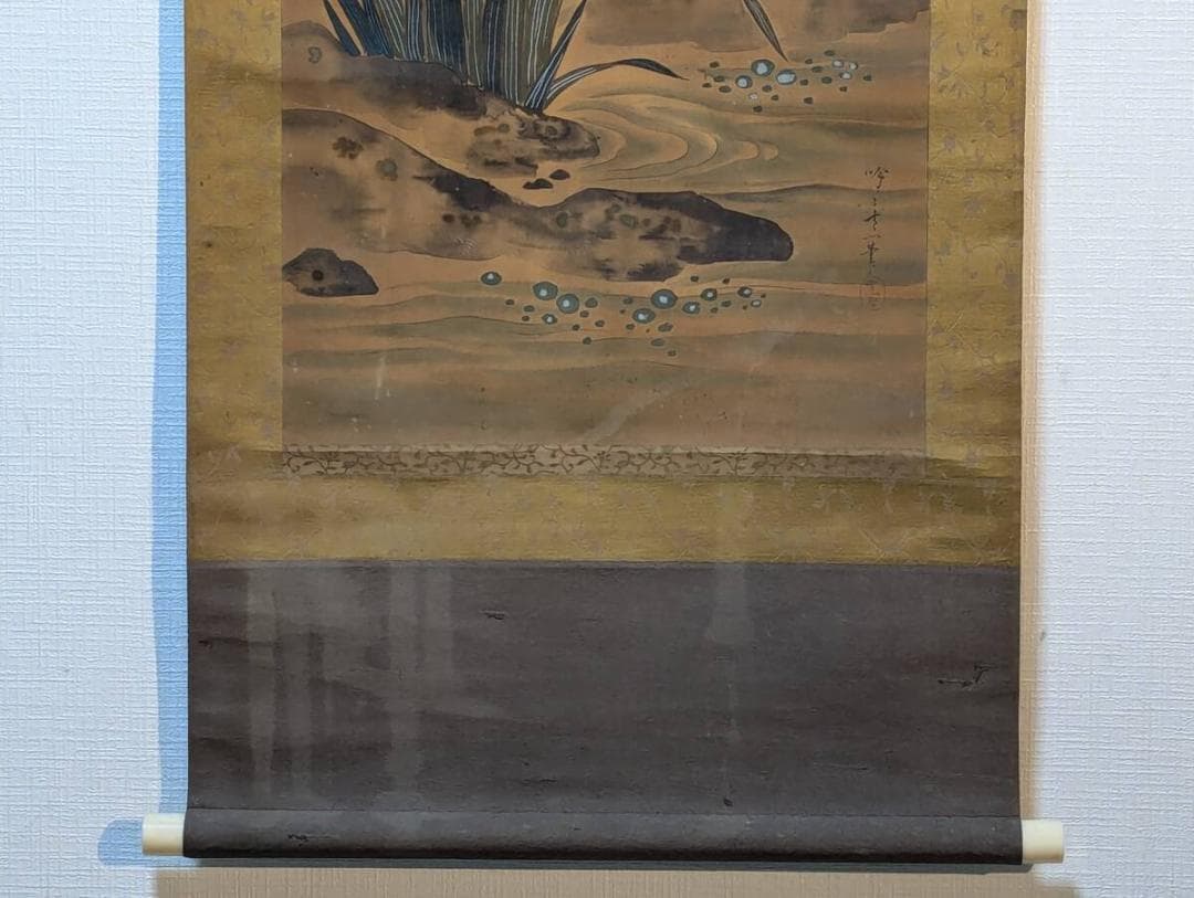 【真作】掛軸　花菖蒲と燕　優雅な自然美　日本画の逸品　伝統美　合箱入　Q1