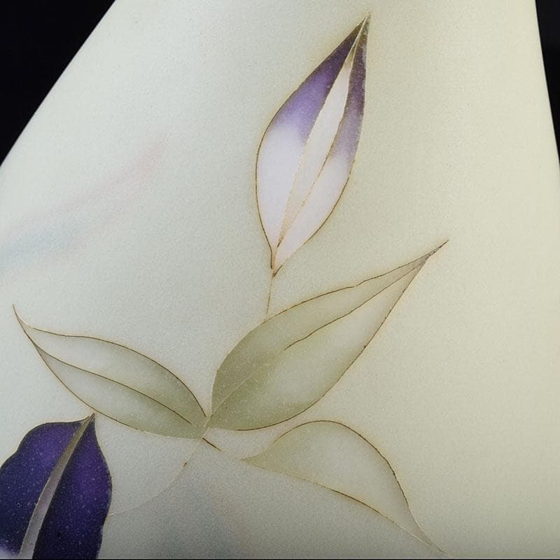 七宝焼 服部喜久作 花文 花瓶 唐木台付 共箱 V R9527