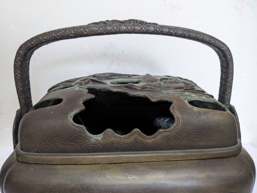 ⭐ 福壽双鶴龍紋様！香炉 銅器 明治時代 手炉 唐物 唐銅 香道具 骨董品