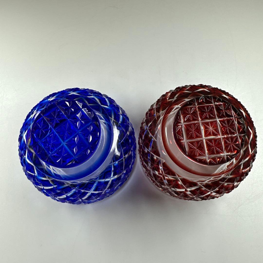 薩摩切子 島津被せガラス鉢2客 共箱 口径8㎝東Y7-0418☆1Fトコル