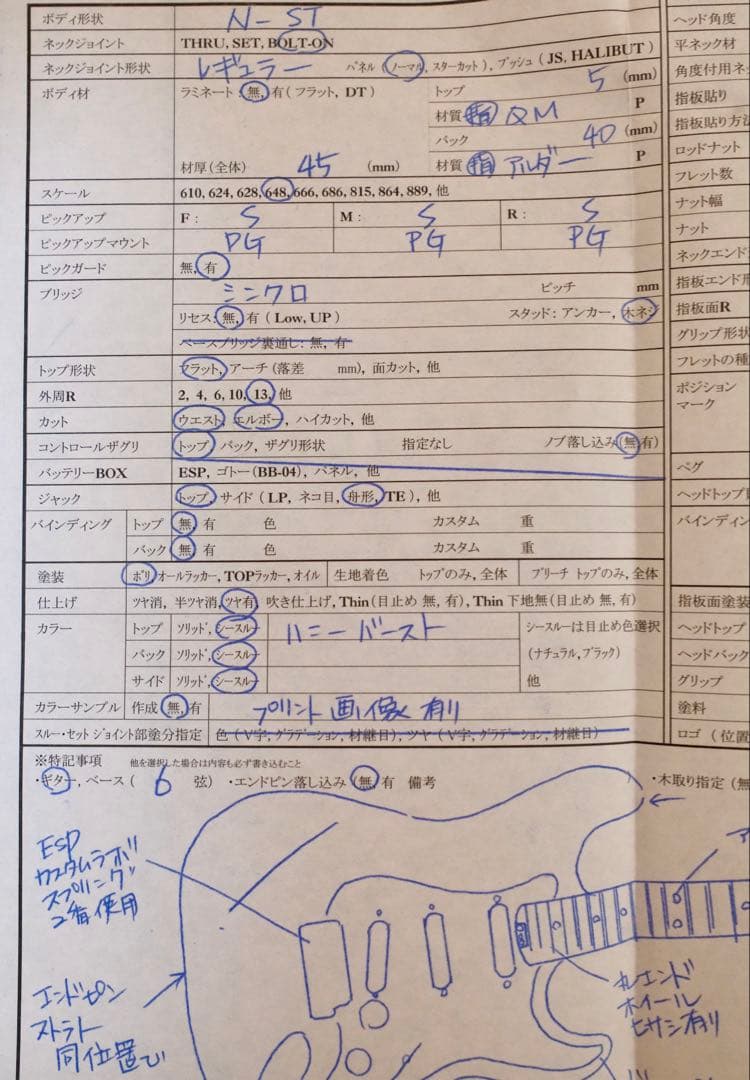 【希少】ESP CUSTOM ORDER GUITAR ハニーバースト