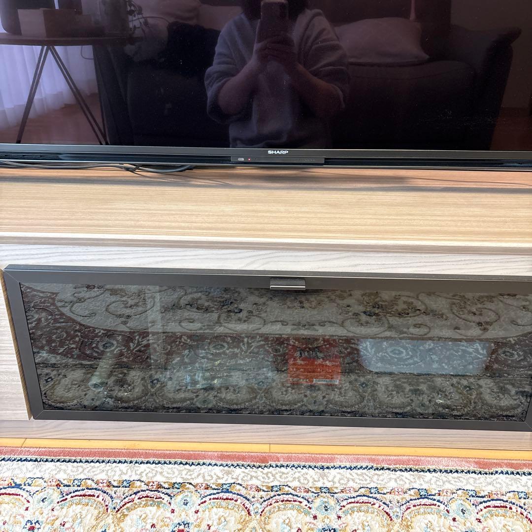 モダン木製テレビ台 /グレージュ/ライト付き