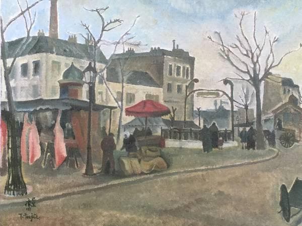 藤田嗣治、「Rue de Paris」、希少画集の額装画、人気作品