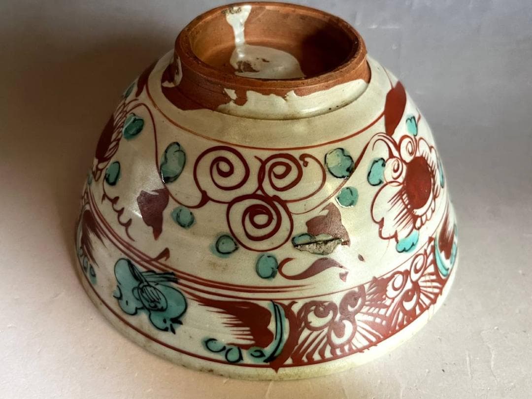 鉢□呉洲赤絵 魅手鉢 赤絵 鳳凰 花鳥紋 ニュウ有 古い大