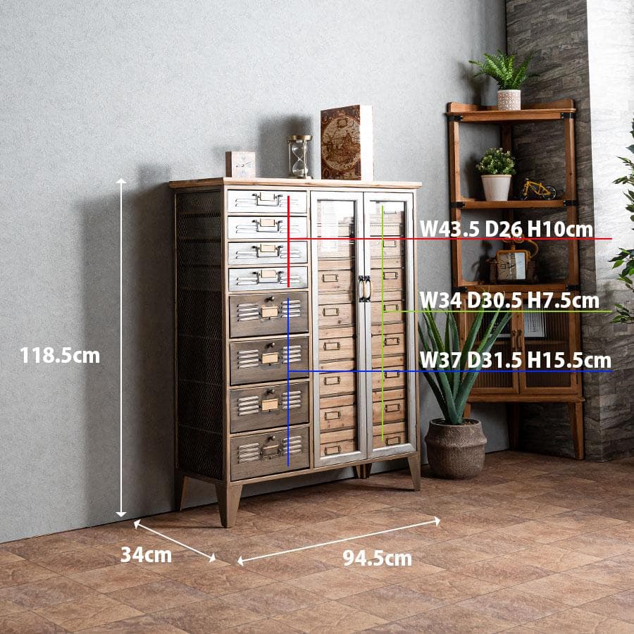 天然木 スチール キャビネット インダストリアル チェスト 引出 レトロ