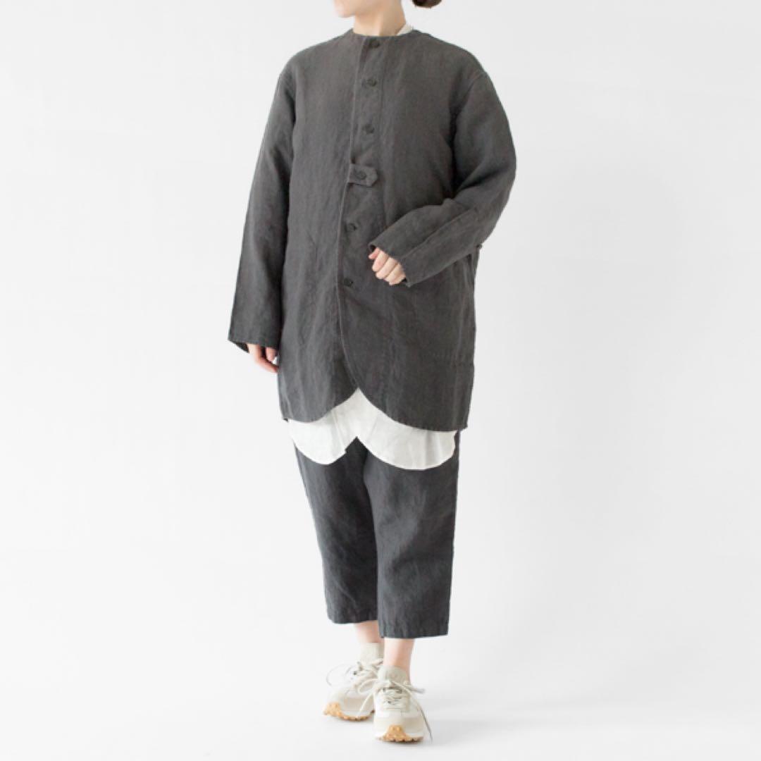 vlas blomme ワークリネンサルエルパンツ　ブラック　チャコール