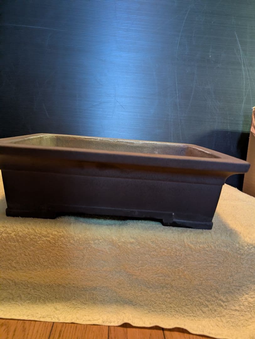 盆栽鉢常滑山秋造り松泉焼、陶器製長方形時代物