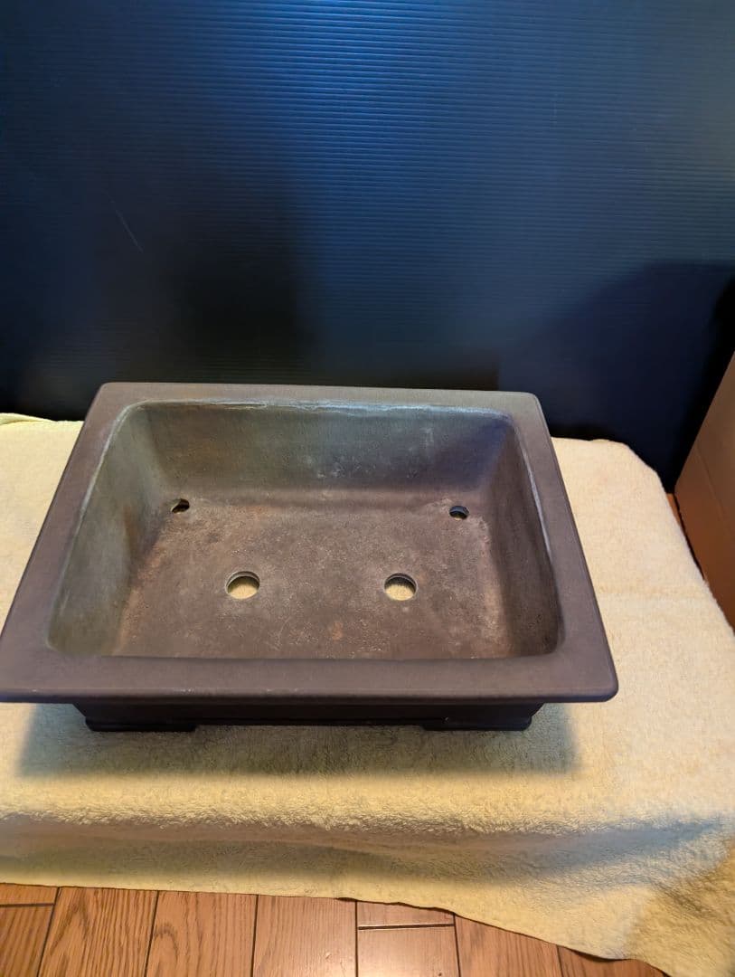 盆栽鉢常滑山秋造り松泉焼、陶器製長方形時代物