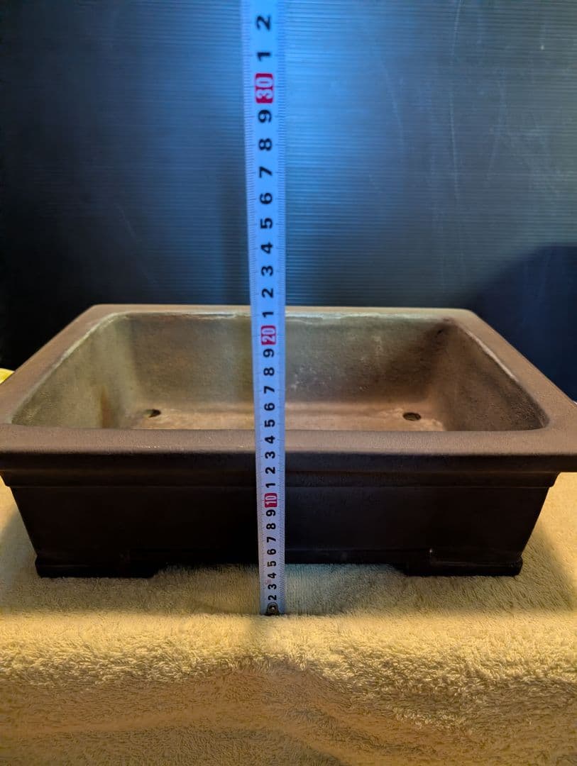 盆栽鉢常滑山秋造り松泉焼、陶器製長方形時代物