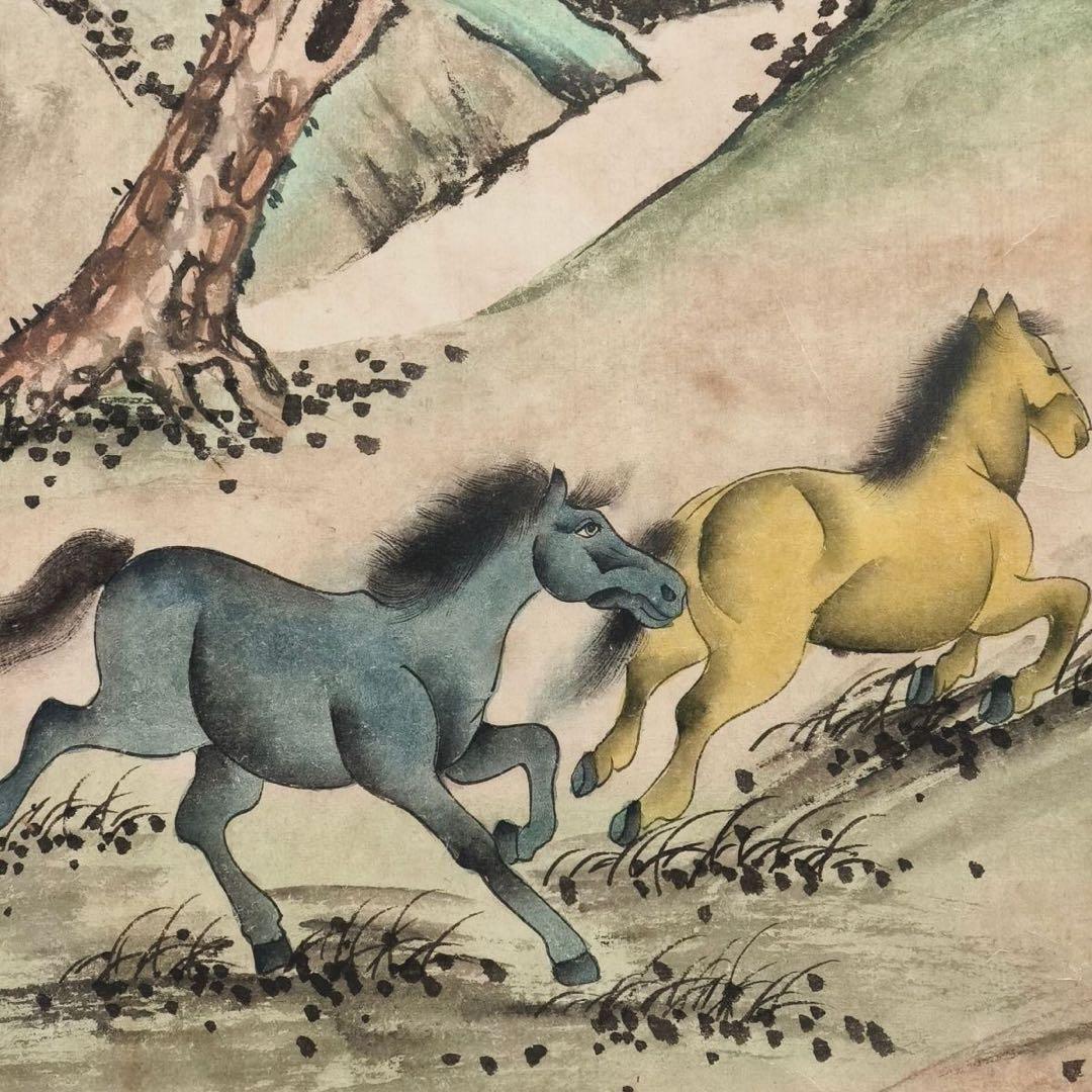 郎世寧《八駿図》　中堂掛軸　ブルーライト防偽付き　中国人物・馬図　壁掛け装飾