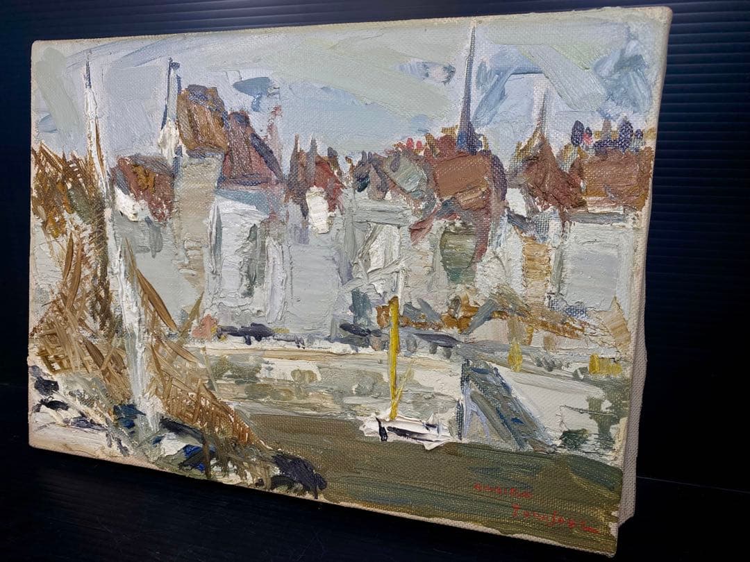 真作保証 岡崎勇次 「オンフルルの漁港」 肉筆油彩4号 フランス オンフルール