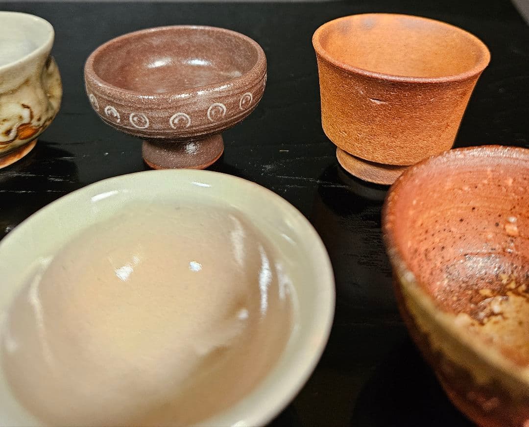 日本の陶器】ぐい呑 盃 10客 布志名 信楽 朝日焼 三助 赤膚 二本松萬古