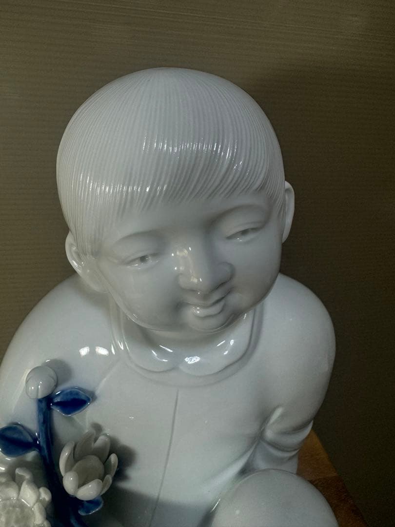 2613希少人間国宝十三代酒井田柿右衛門「太白菊童子彫」置物未使用