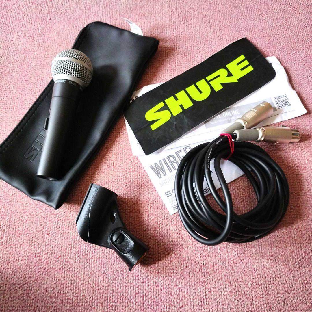 SHURE SM58 ダイナミックマイク美品 専用ケース&ケーブル付 定番マイク ほぼ新品】SHURE SM58 ダイナミックマイク マイクケーブル ケース付き