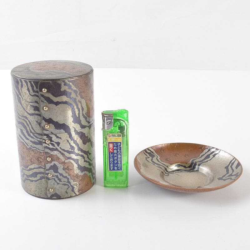 煎茶道具　富貴堂造　鎚起銅器　茶筒　茶托五客　共箱　2点まとめて　M　R6508