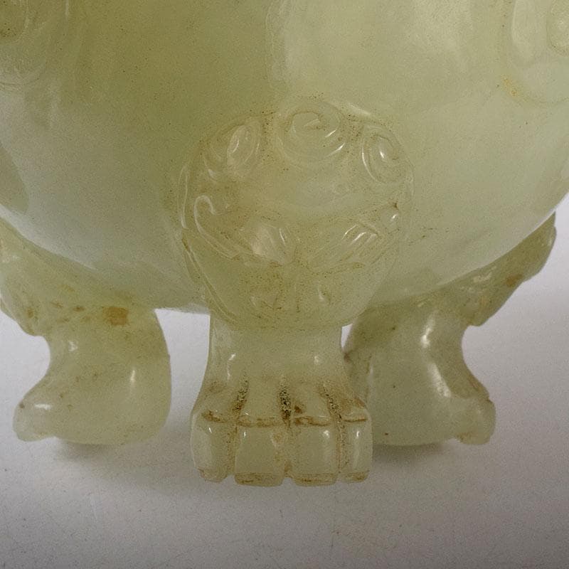 中国 玉石彫刻 雙耳活環 獅子鈕蓋爐 三足香炉 唐木台付 C 8256 - メルカリ