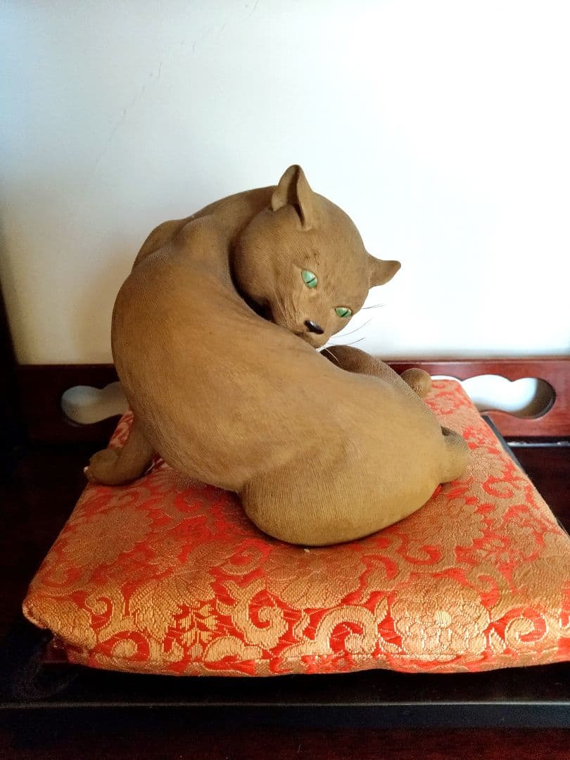 萬古焼 美術品 猫の毛づくろい