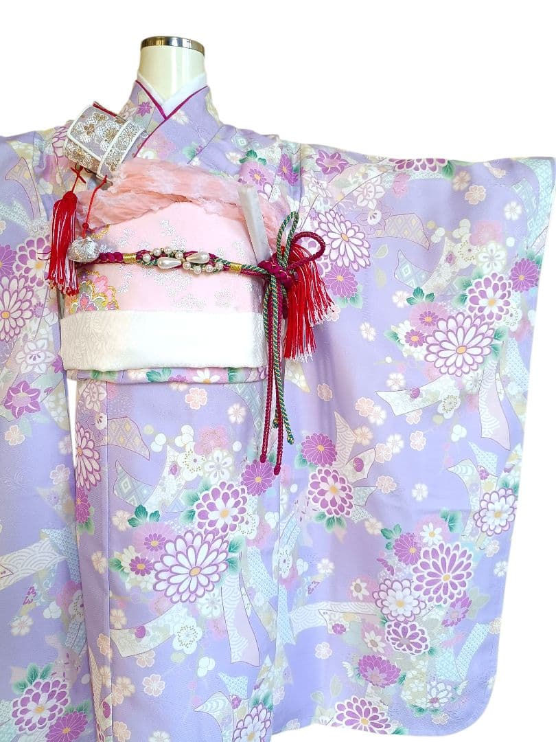 新品☆薄紫の着物に薄いピンクの作り帯