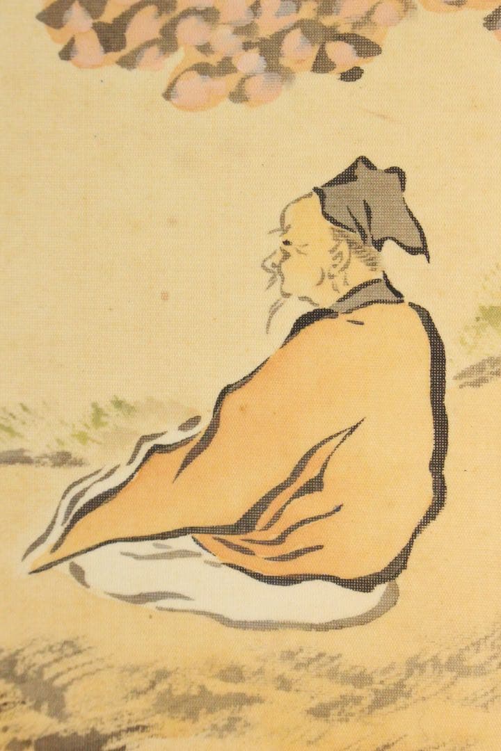 No5217 掛軸 雲外山人 在銘 青緑山水人物画 山水 着色絹本 送料無料