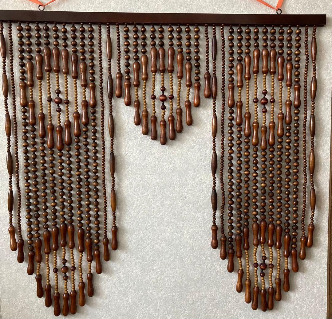 まっちゃん］昭和レトロ 木製珠すだれ 珠のれん 木製ヴィンテージ