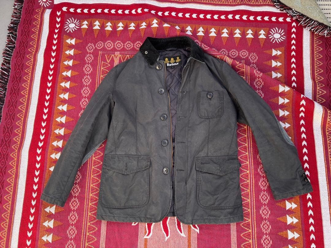 Barbour ダークグレー ジャケット 肘パッチ付き