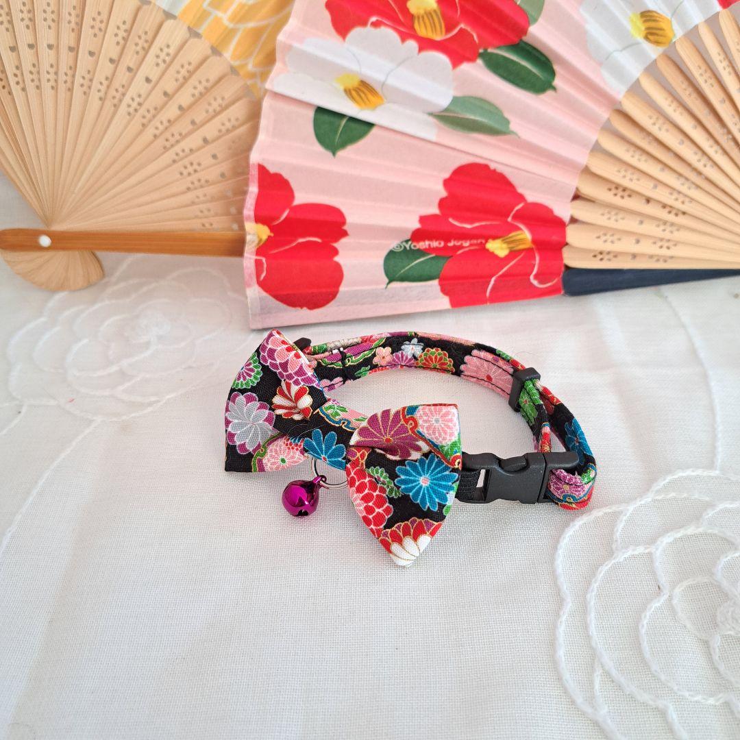 和風リボン(黒菊)わんちゃん猫ちゃん用首輪