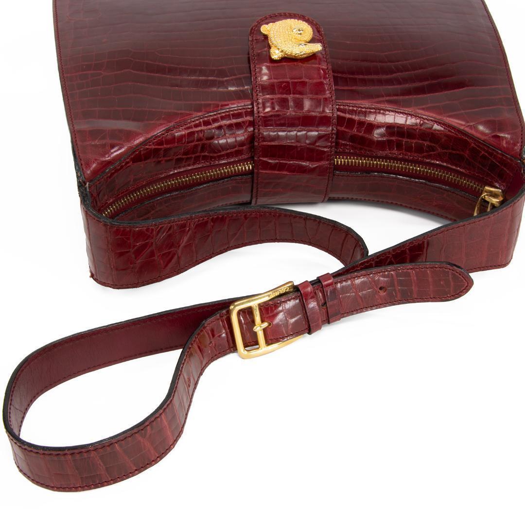 本物 オールドセリーヌ ショルダーバッグ レディース クロコ型押し 赤紫 肩掛け