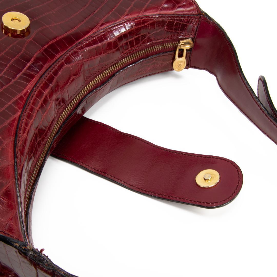 本物 オールドセリーヌ ショルダーバッグ レディース クロコ型押し 赤紫 肩掛け
