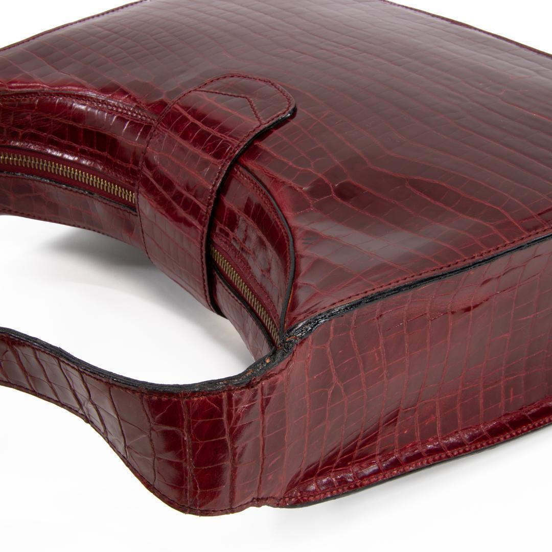 本物 オールドセリーヌ ショルダーバッグ レディース クロコ型押し 赤紫 肩掛け