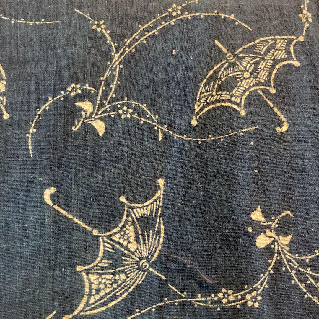 古布 半襦袢 両面染め 型染 藍染 袖無し 日傘 ハイカラ パラソル