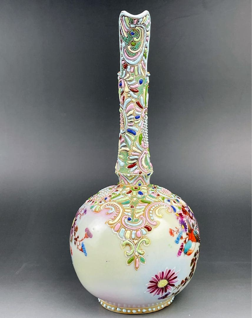 希少】オールドニッポン 雀図花紋 一陳盛り エナメル 花瓶 ピッチャー