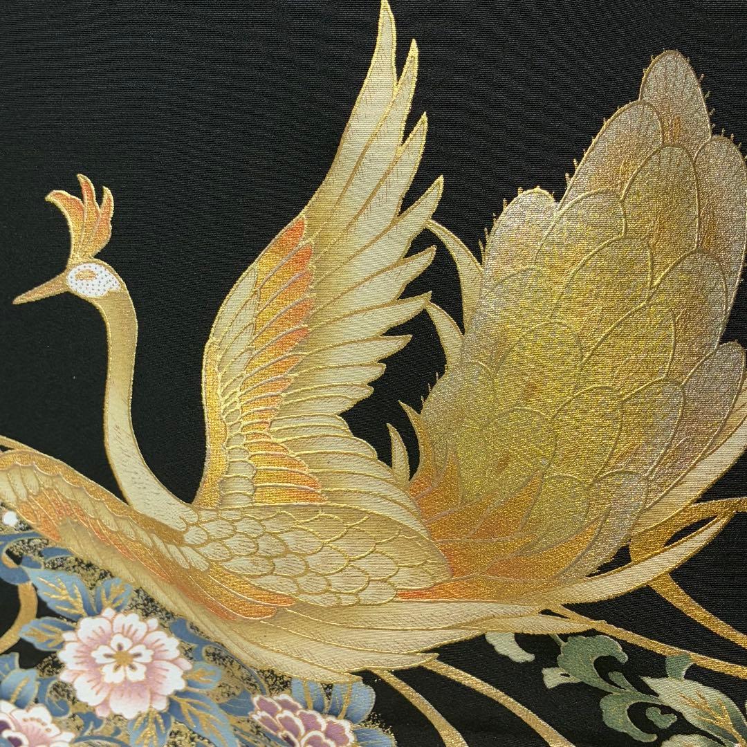 D158 黒留袖 孔雀 金駒刺繍 正絹 着物 袷 極美品 - メルカリ
