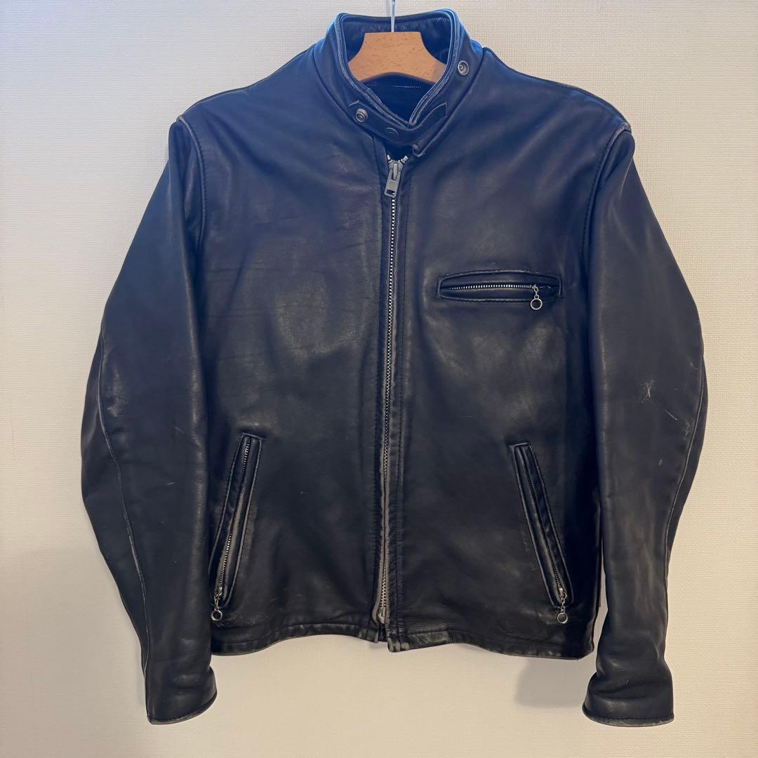 米国製Schott 641 シングル ライダースジャケット ボアライナー黒 38