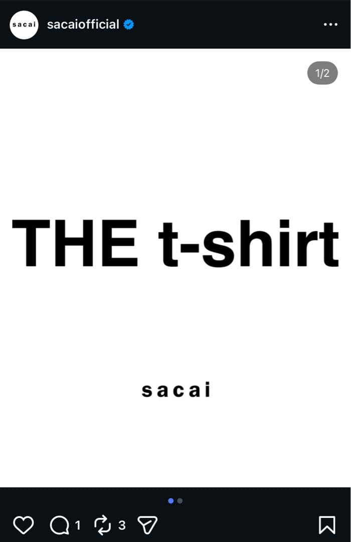 サイズ3 白 2枚 sacai パックT The t-shirt Tシャツ