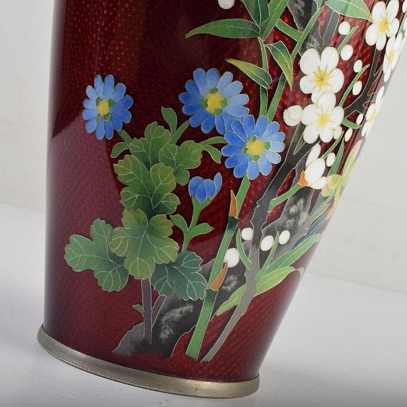 七宝焼 赤透釉 四君子文 花瓶 共箱 M R9450 - メルカリ