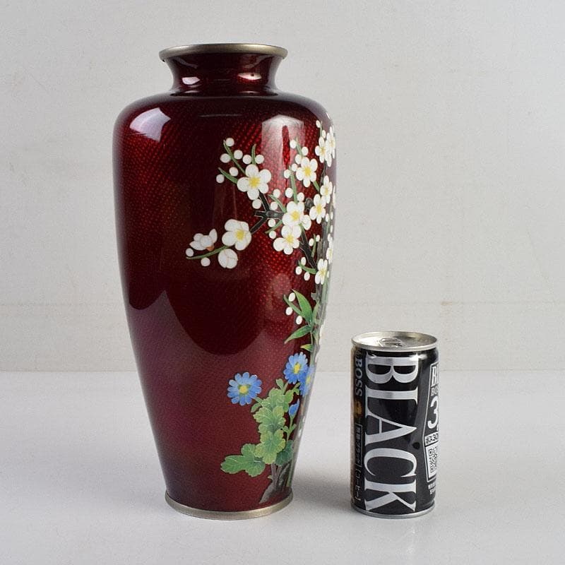 七宝焼 赤透釉 四君子文 花瓶 共箱 M R9450 - メルカリ