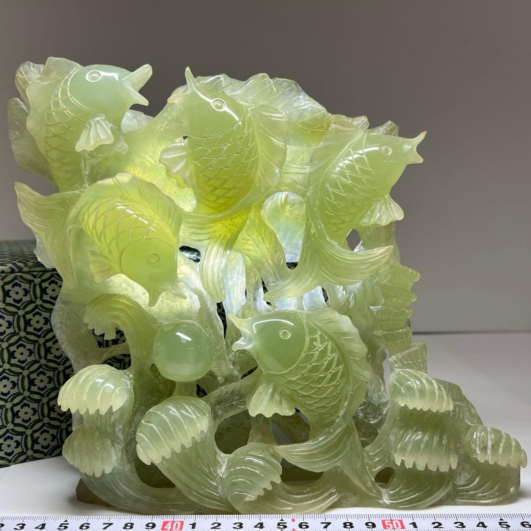 砡製　特大魚透置物　共箱　1933g/最大横幅約24㎝　東Y7-1114①