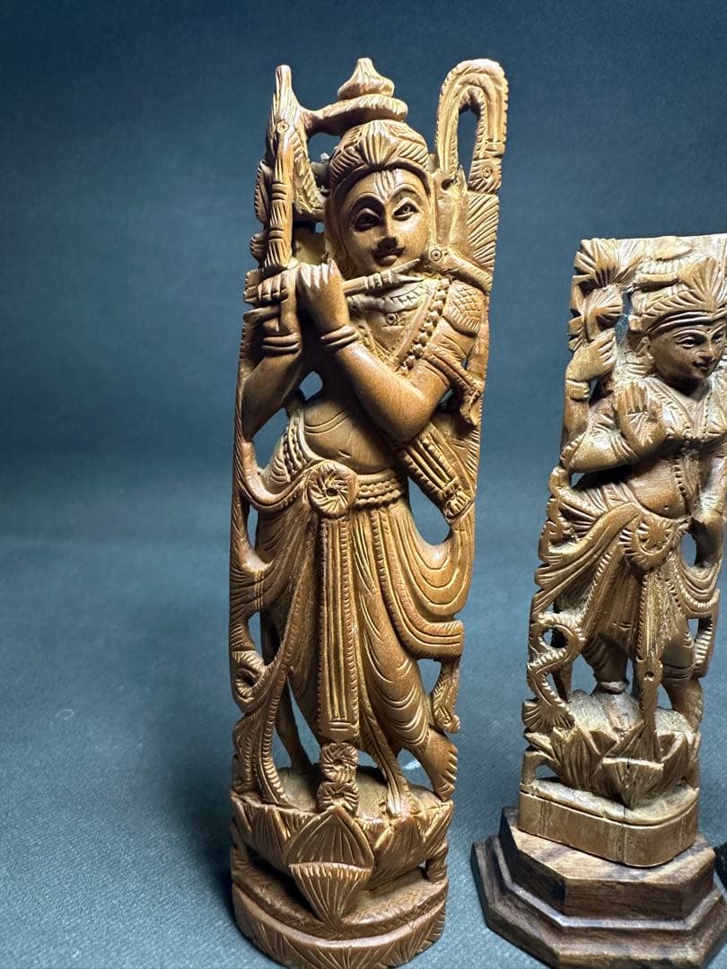 インド 白檀 木彫り 弁財天 仏教美術 仏像 骨董 木像 木製 仏教 置物