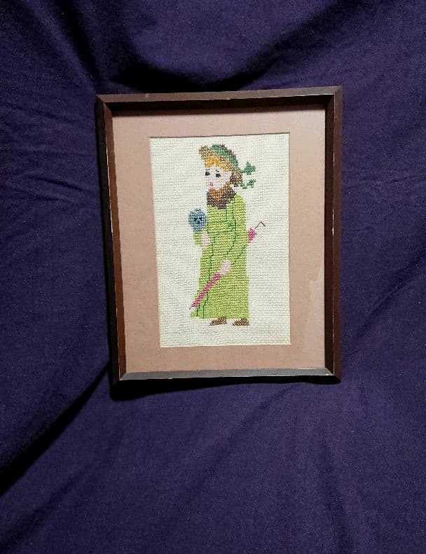 ヴィンテージ古い刺繍絵画    ヨーロッパの少女の絵画     アンティークの絵