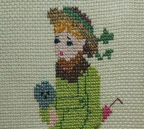 ヴィンテージ古い刺繍絵画    ヨーロッパの少女の絵画     アンティークの絵