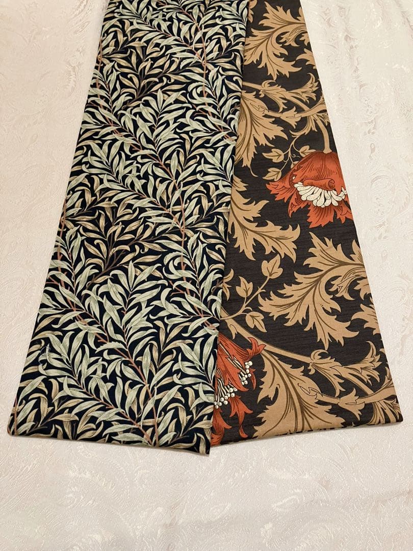 半幅帯 長尺 ウィリアムモリス アネモネ ブラックベース×ウィローボゥ